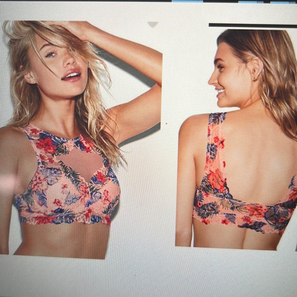 Victoria’s Secret PiNK Set Floral High Neck push Up Bralette & matching thong M